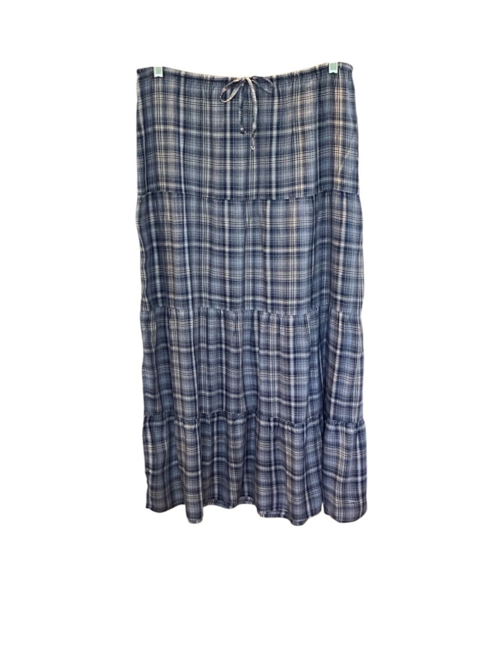 Blue Plaid Tiered Maxi Skirt Cottage Boho Praire